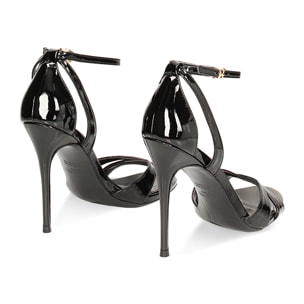 Sandalo donna nero in vernice, tacco 11 cm