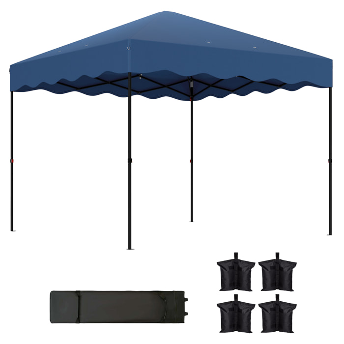 Carpa Plegable Pop-up Gazebo 3x3 m Cenador Plegable con Protección UV 50+ Altura Ajustable Bolsa de Arena y Bolsa con Ruedas para Camping Fiestas Azul Oscuro