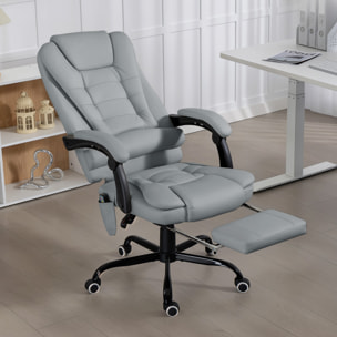 Fauteuil de bureau direction massant inclinable réglable repose-pied coussin lombaires synthétique gris