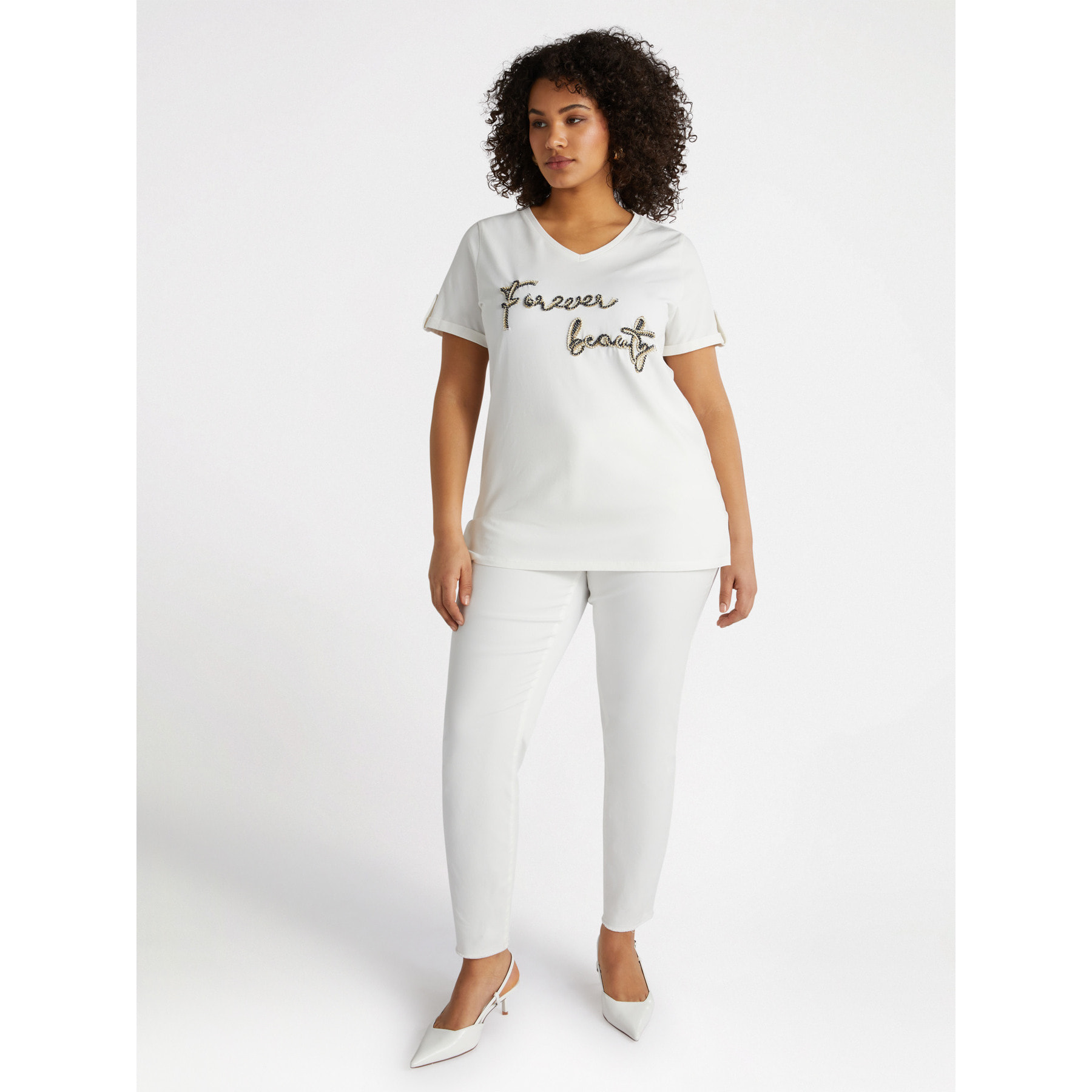 Fiorella Rubino - Camiseta con inscripción de cuerda - Blanco