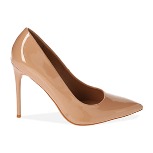 Zapatos de salón de charol nude, tacón de 10,5 cm