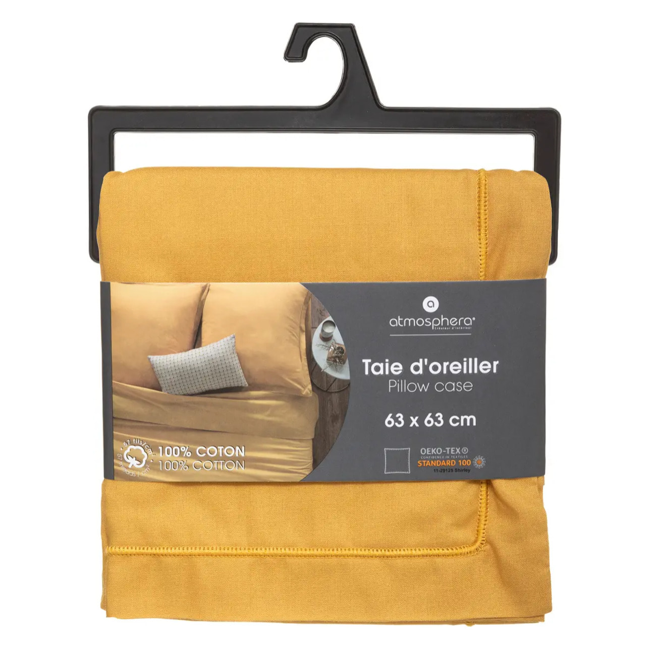 Taie d'oreiller "Carina" coton jaune moutarde 63x63cm