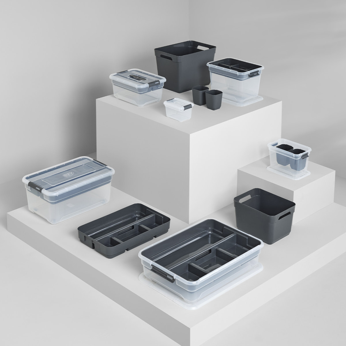 3 bac de rangement Gris Solutions+