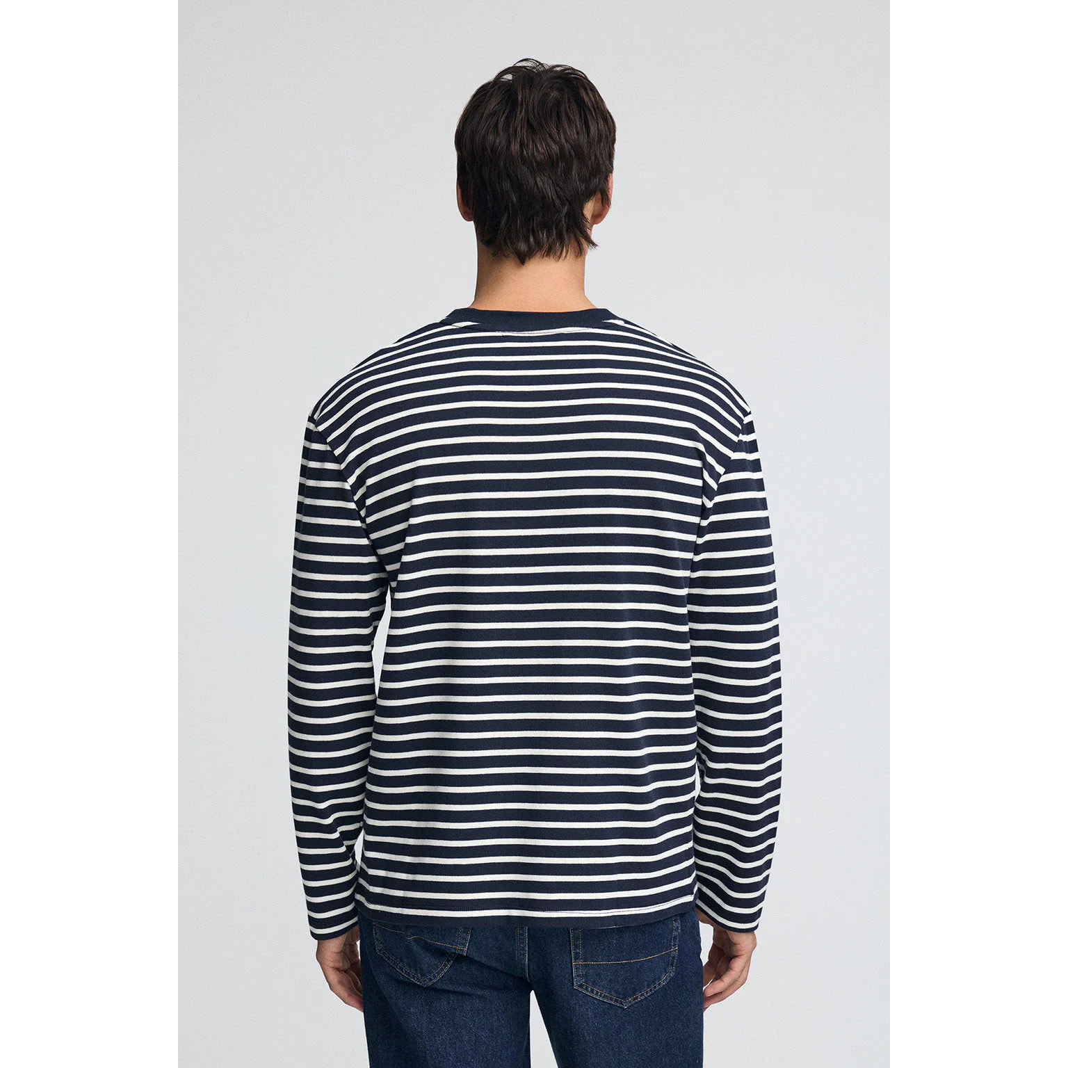 Maglietta a righe blu marino ed ecrù con logo ricamato Rigby Go