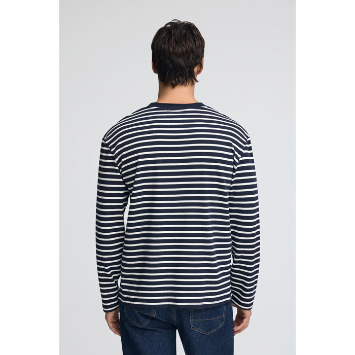 Maglietta a righe blu marino ed ecrù con logo ricamato Rigby Go