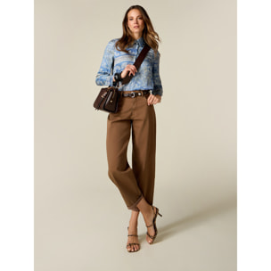 Oltre - Pantaloni barrel misto cotone e lyocell - Marrone