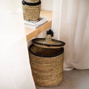 Panier à linge en fibres naturelles et laine - Noir