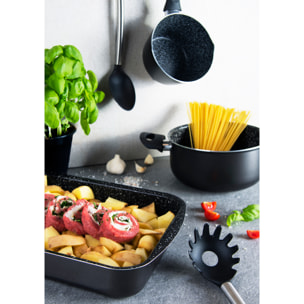 Set 7 pentole multifunzione Excelsa Rock'n Cook, alluminio, rivestimento antiaderente, nero effetto marmo