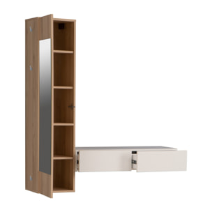 Mueble recibidor GELA - 2 cajones, módulo con espejo - nogal y blanco - 120x29,7x125cm