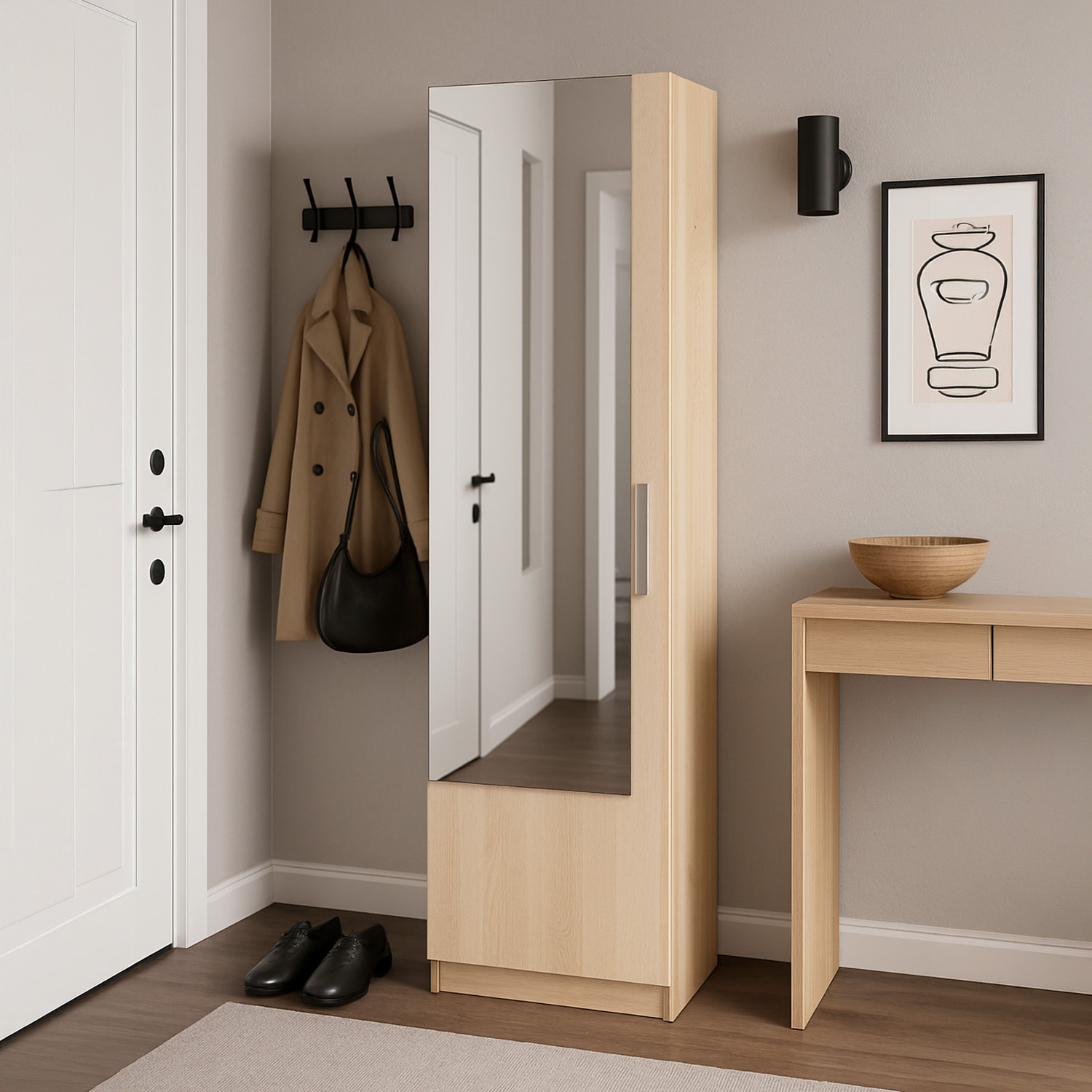 Scarpiera Armadio Portascarpe Con Specchio A Tutta Altezza Salvaspazio Mobile Verticale Per Ingresso Camera 16 Paia di Scarpe 180 x 50 x 22 Cm Rovere