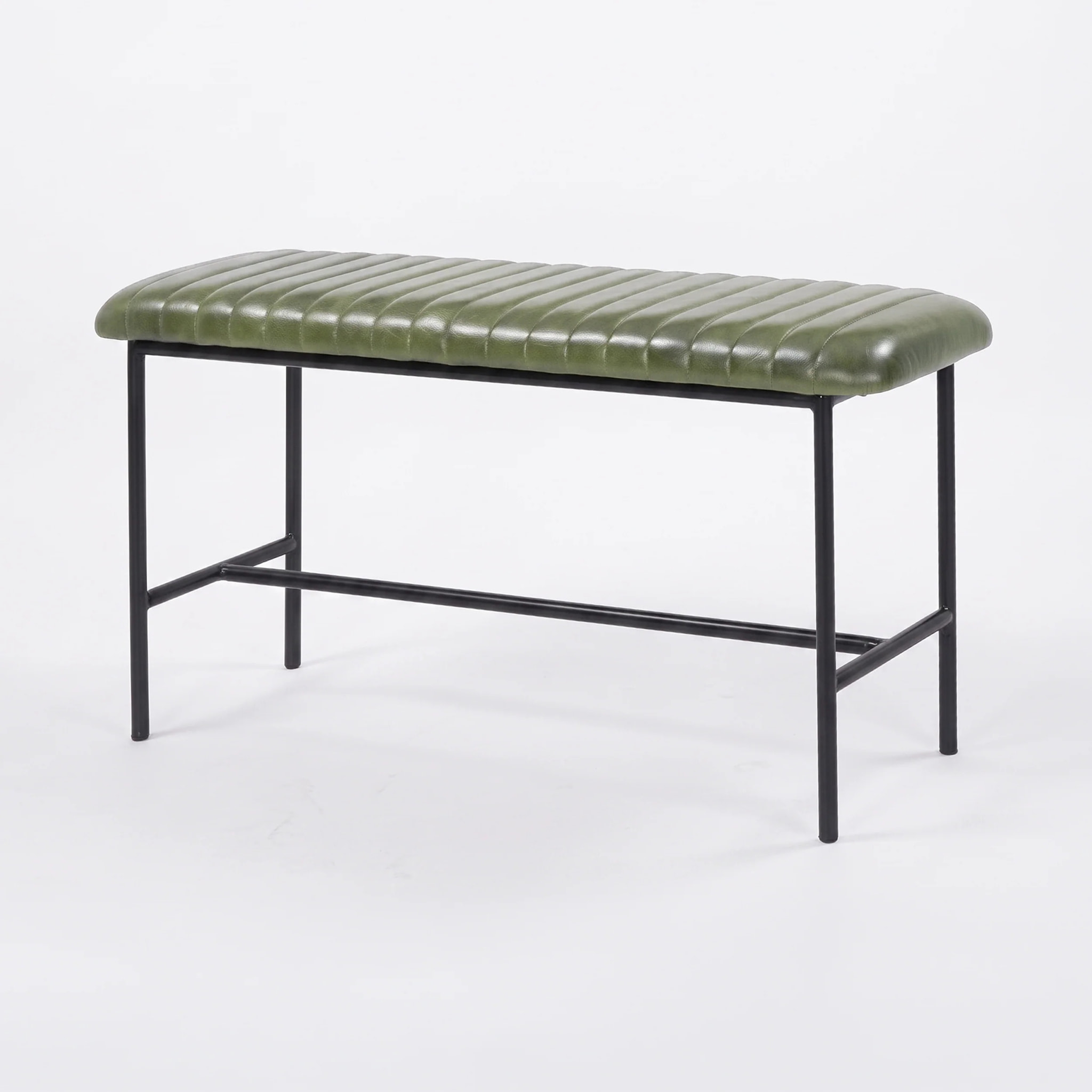 Banc 100 cm en cuir de buffle vert - Émile