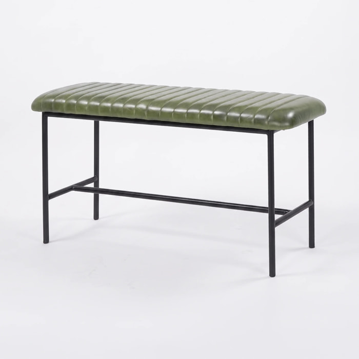 Banc 100 cm en cuir de buffle vert - Émile