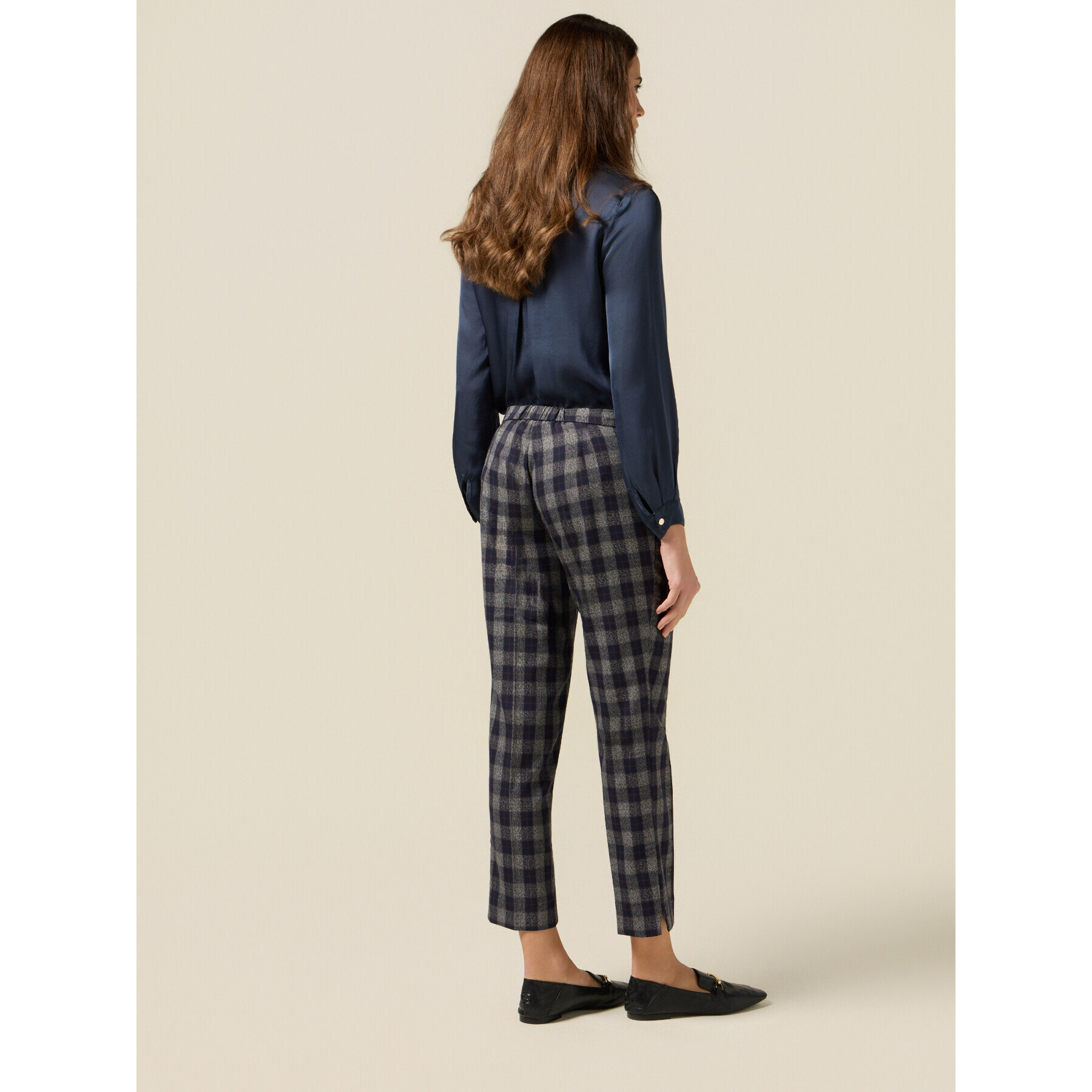Oltre - Pantaloni carrot in flanella check - Blu