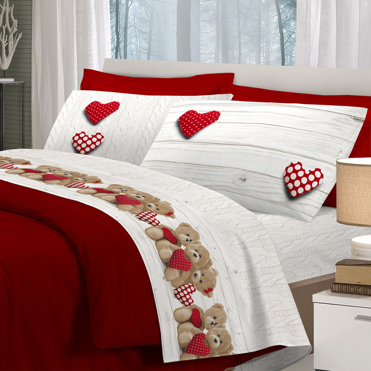 Completo letto orsetti rosso
