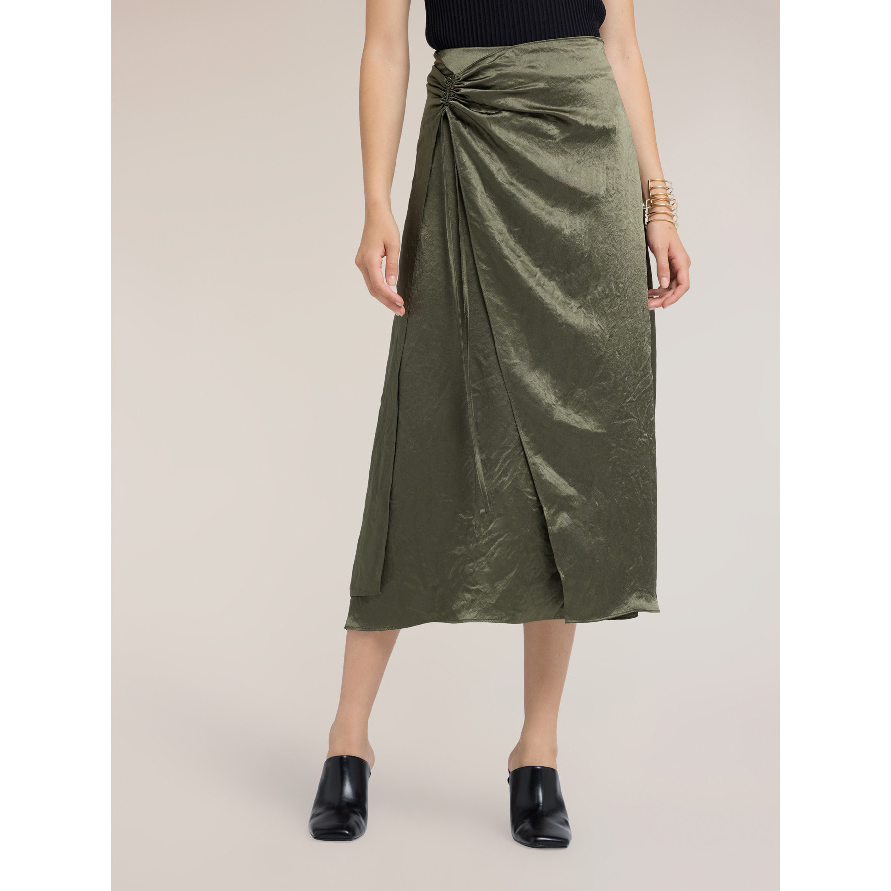 Motivi - Falda de raso con drapeado - Verde militare
