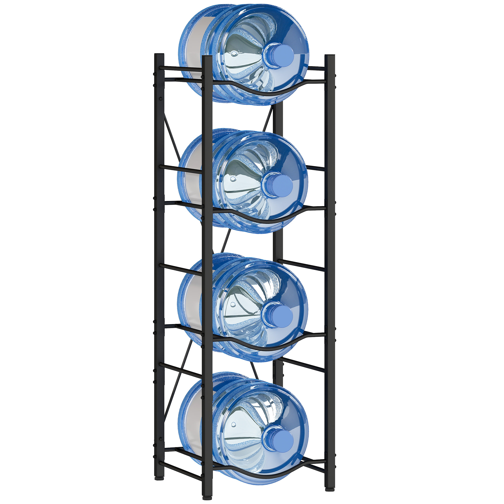 Soporte para Garrafones de Agua de 4 Niveles Estante de Almacenamiento para Botellas de Agua con Estructura de Metal Reforzada para Cocina Comedor Sala de Estar Negro