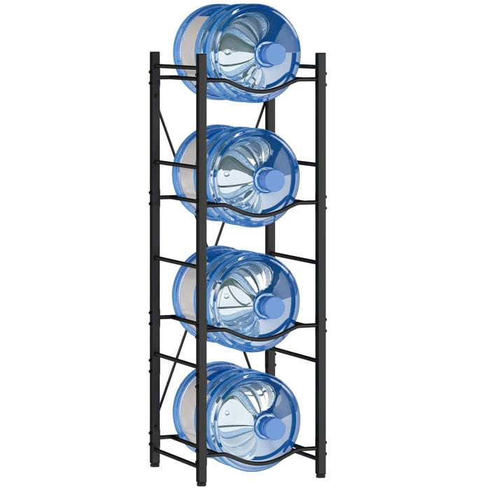 Soporte para Garrafones de Agua de 4 Niveles Estante de Almacenamiento para Botellas de Agua con Estructura de Metal Reforzada para Cocina Comedor Sala de Estar Negro