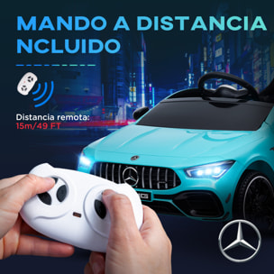 Coche Eléctrico para Niños de +3 Años Mercedes-AMG CLA 45 Carro Eléctrico Infantil con Batería 12V Mando a Distancia Faros LED Bocina Música y Ruedas Auxiliares Azul Claro