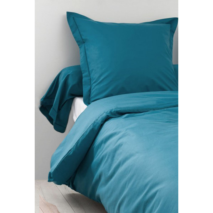 Housse de Couette Unie en 100 % Coton - Bleu Paon