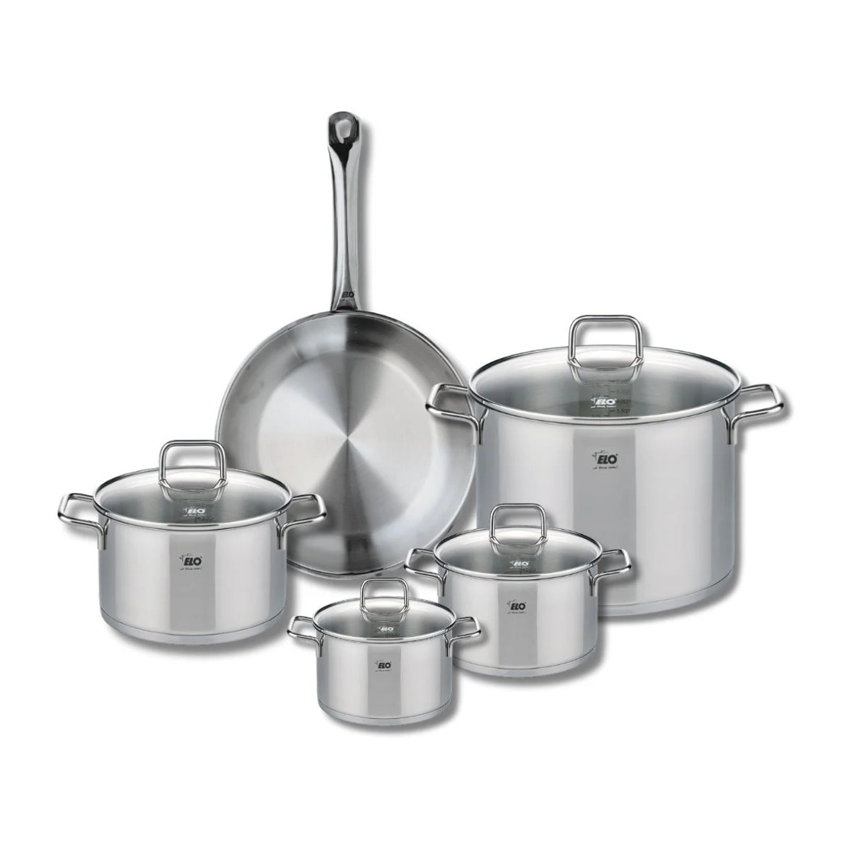 Ensemble de 1 Poêle de cuisson 28 cm et 4 faitouts 14, 16, 20 et 26 cm Elo Profi Citrin