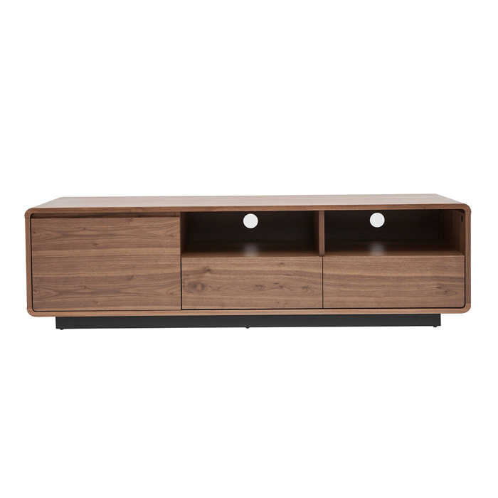 Meuble TV vintage en bois foncé noyer et métal noir L160 cm JAKO