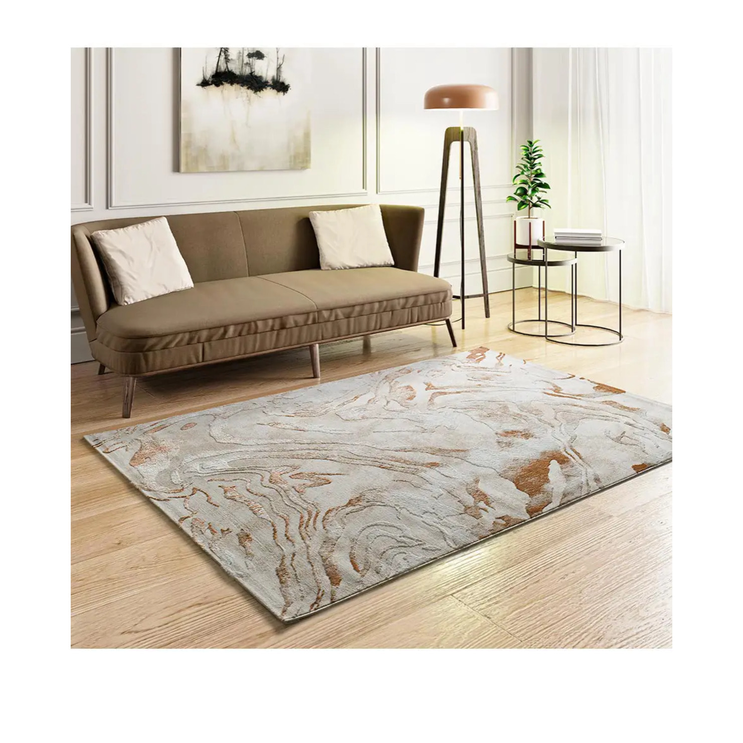 KEOPS Alfombra abstracta con relieve beige/caldera, varias medidas disponibles.