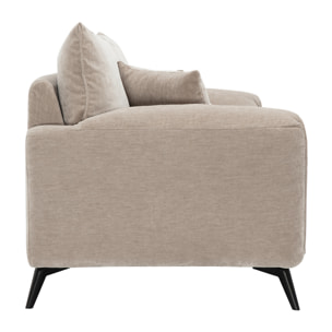 Canapé design 3 places en tissu effet velours taupe et métal noir TANTOR