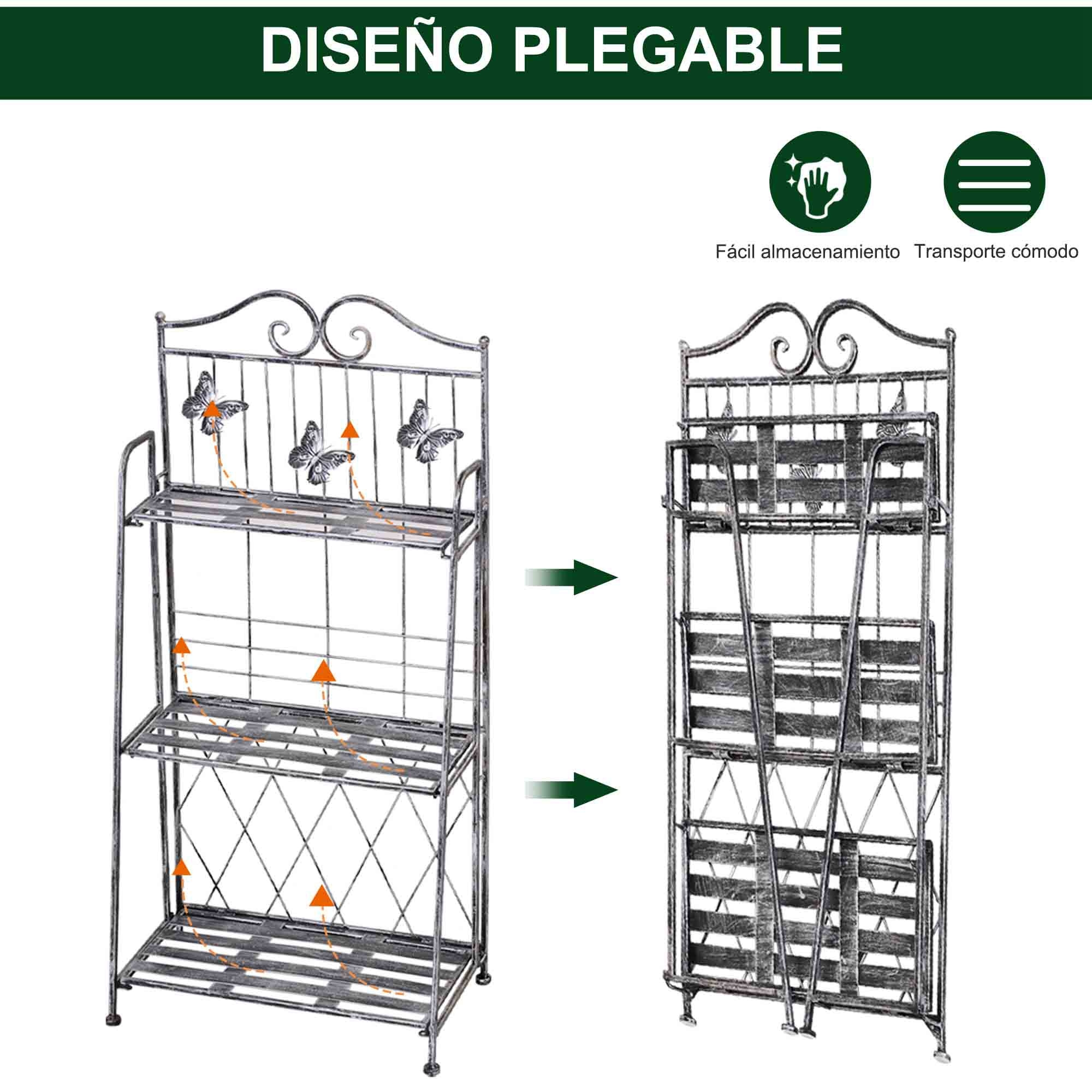 Estantería para Plantas Plegable Soporte para Plantas de 3 Niveles con Estructura de Metal Soporte para Macetas para Interior y Exterior Gris Plateado