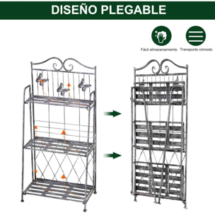 Estantería para Plantas Plegable Soporte para Plantas de 3 Niveles con Estructura de Metal Soporte para Macetas para Interior y Exterior Gris Plateado