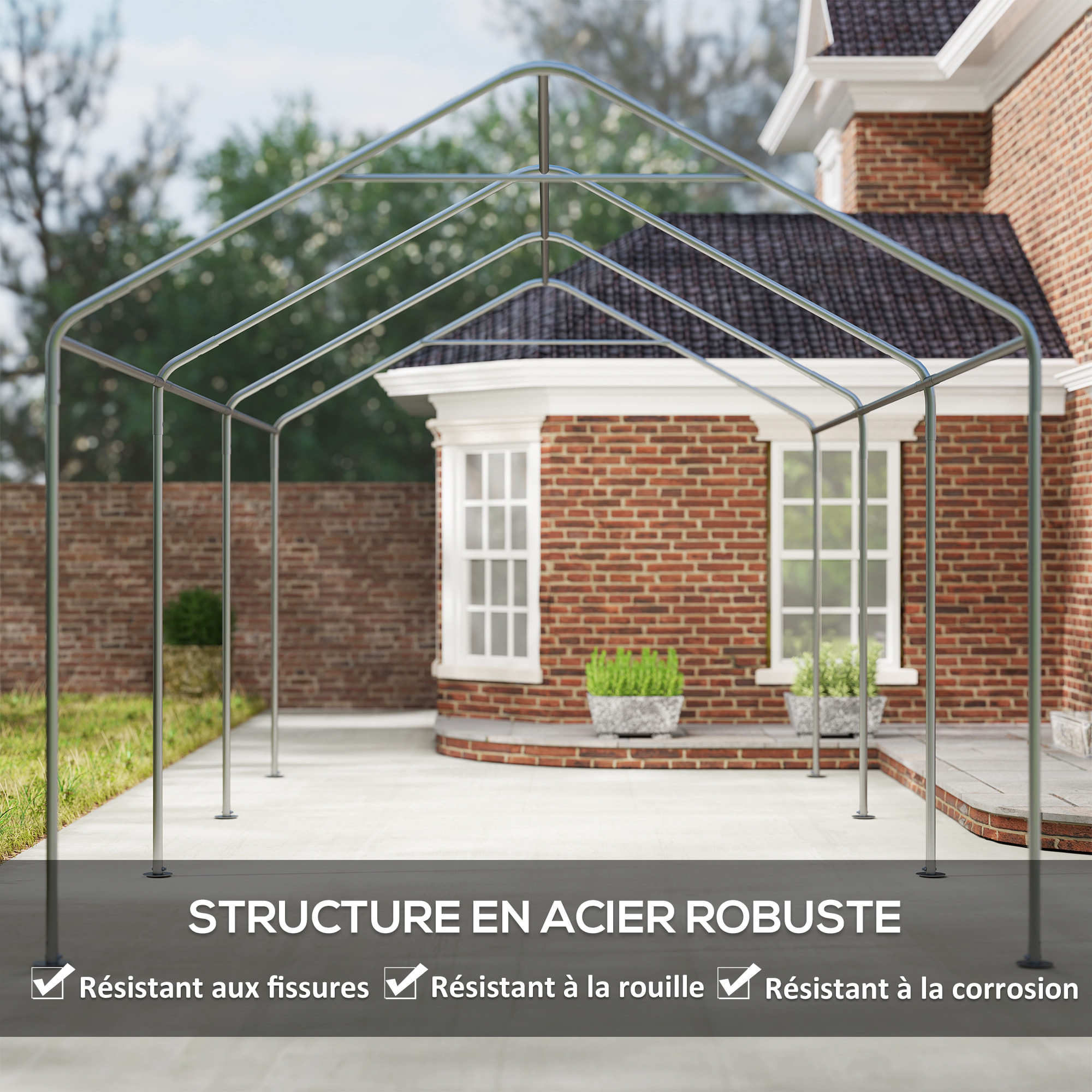 Abri voiture extérieur 2 portes zippées enroulables PE et acier gris