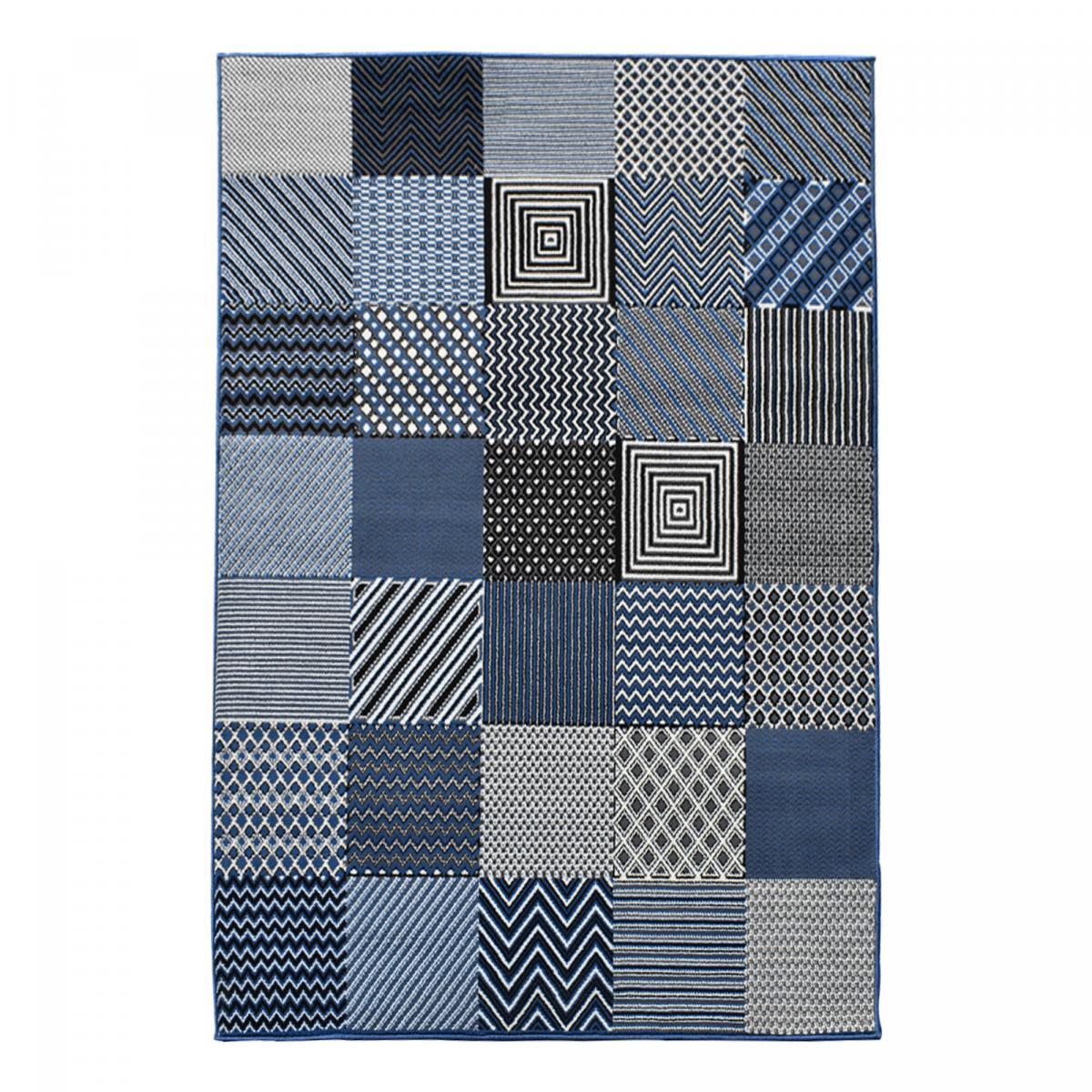 Tapis Dufi motif géométrique différentes teintes de bleu