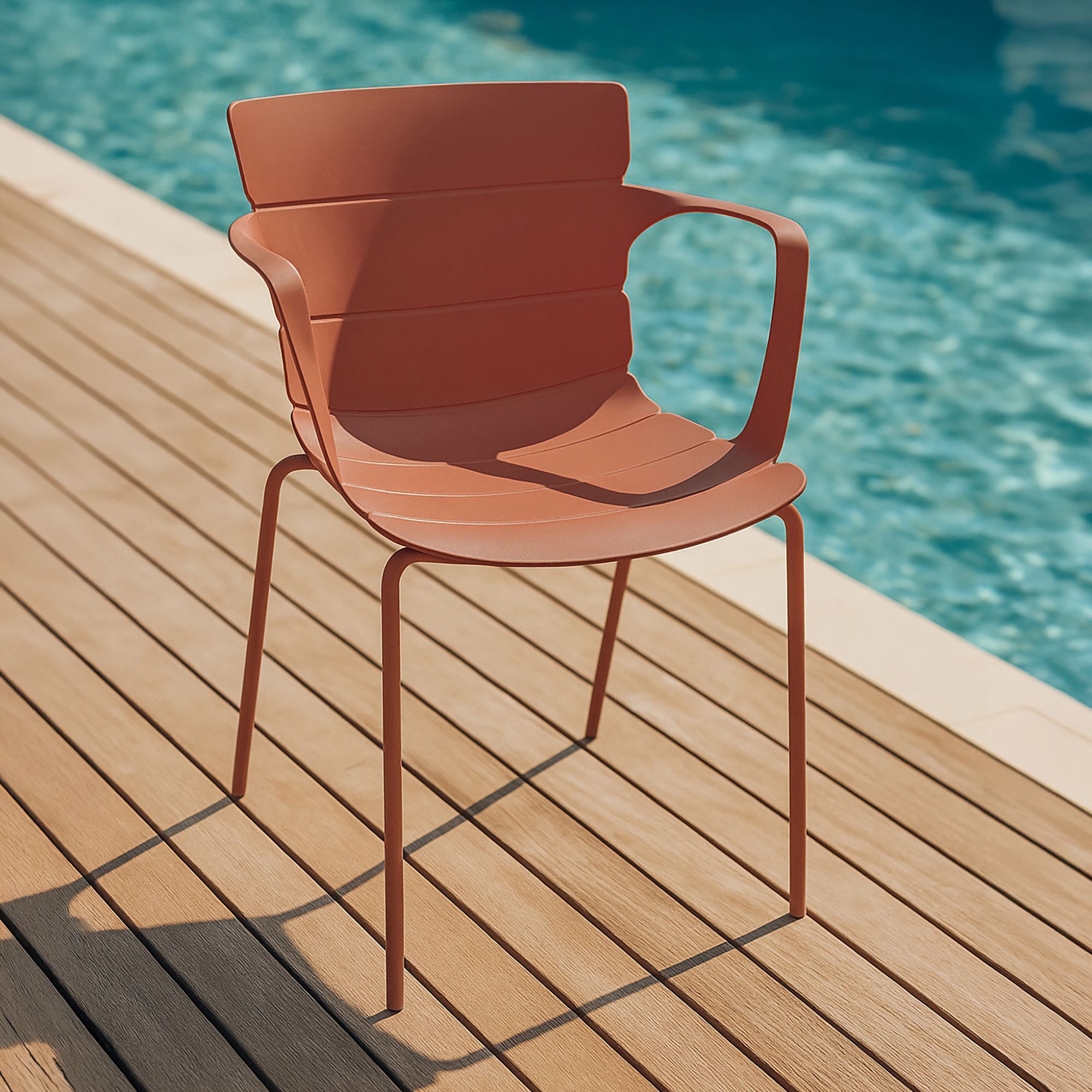 Lot de 4 fauteuils de table extérieur en polypropylène et métal brique MONTAUK
