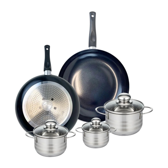 Ensemble de 2 Poêles de cuisson 28 et 32 cm et 3 faitouts 12, 14 et 16 cm Elo Prima Brillant