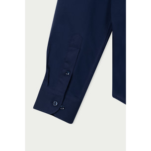 Camicia Uomo 1 Bottone Italiano Slim Popeline Stretch Unito Blu