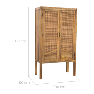 Armoire en cannage et bois 2 portes - Tiki