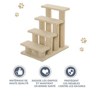 Escalier pour chat - escalier pour chien - 4 marches - revêtement flanelle grande douceur haute densité - structure panneaux particules - beige