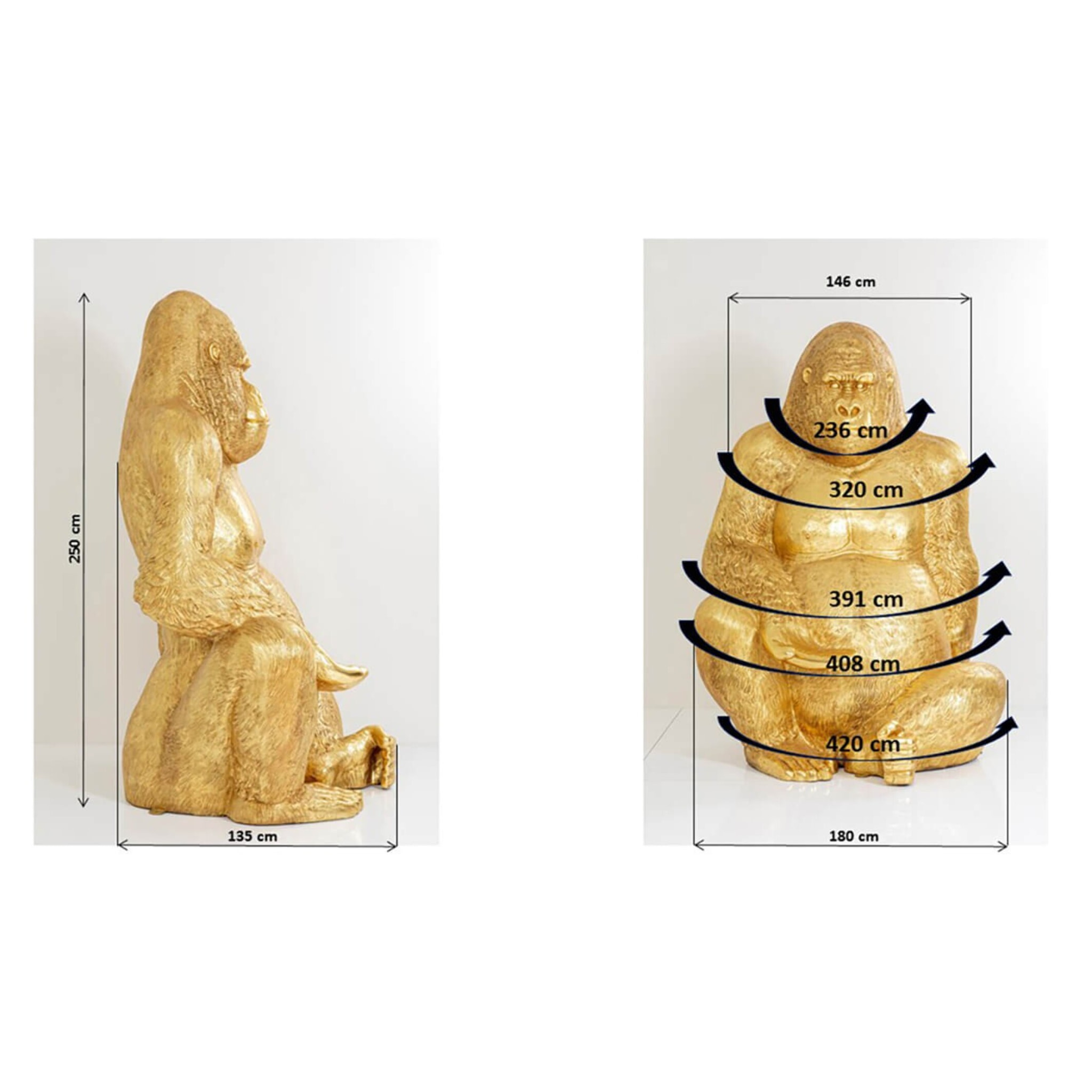 Déco gorille XXL 249cm doré Kare Design