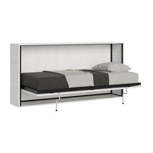 Armoire Lit escamotable horizontal 1 place 85 KANDO Frêne Blanc avec matelas