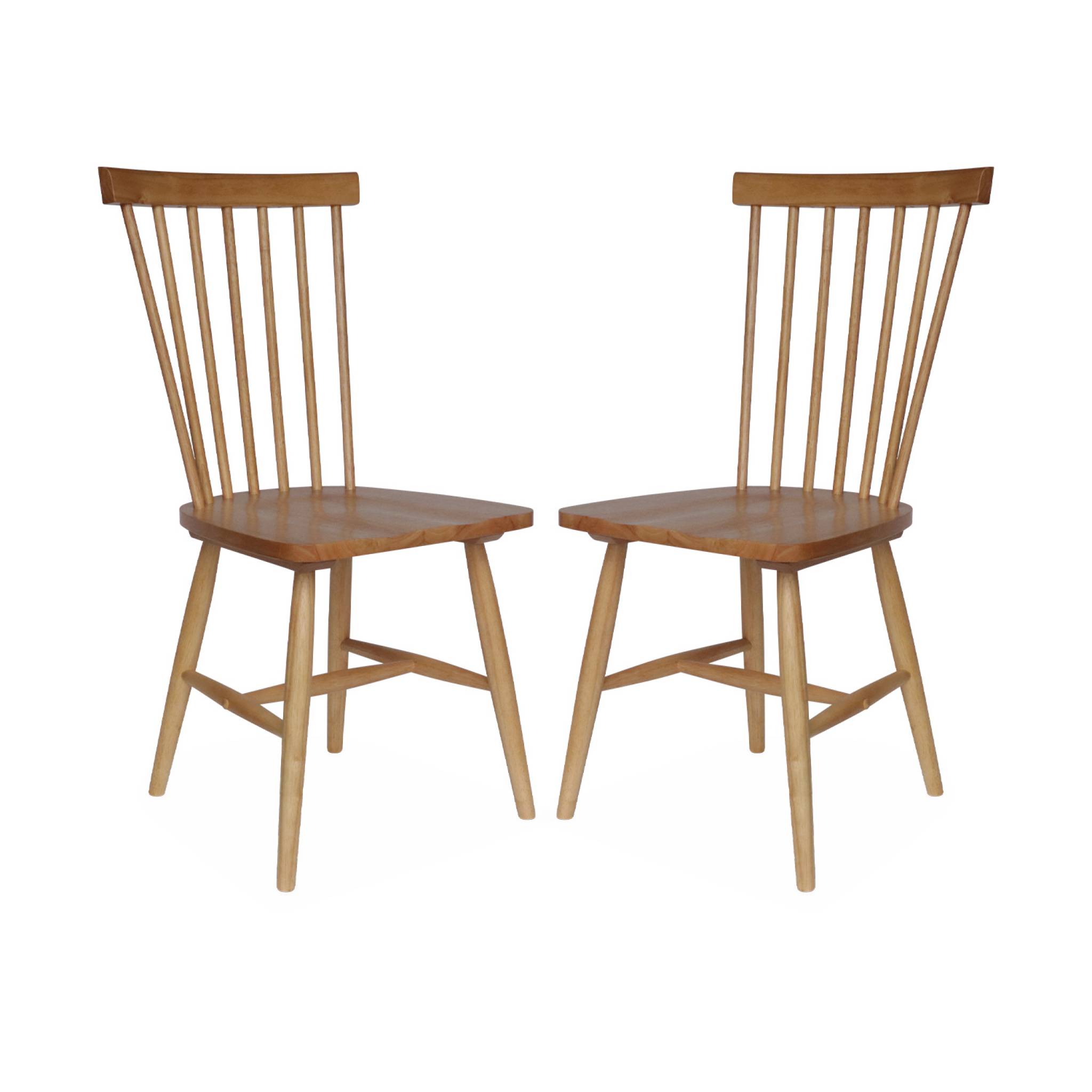 Lot de 2 chaises naturelles à barreaux en bois d'hévéa. ROMIE. L 50.8 x P 44.2 x H 90cm