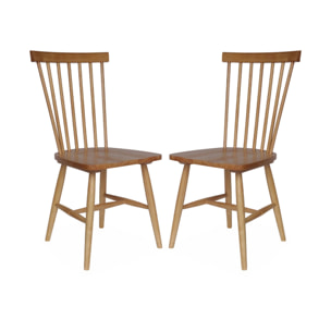 Lot de 2 chaises naturelles à barreaux en bois d'hévéa. ROMIE. L 50.8 x P 44.2 x H 90cm