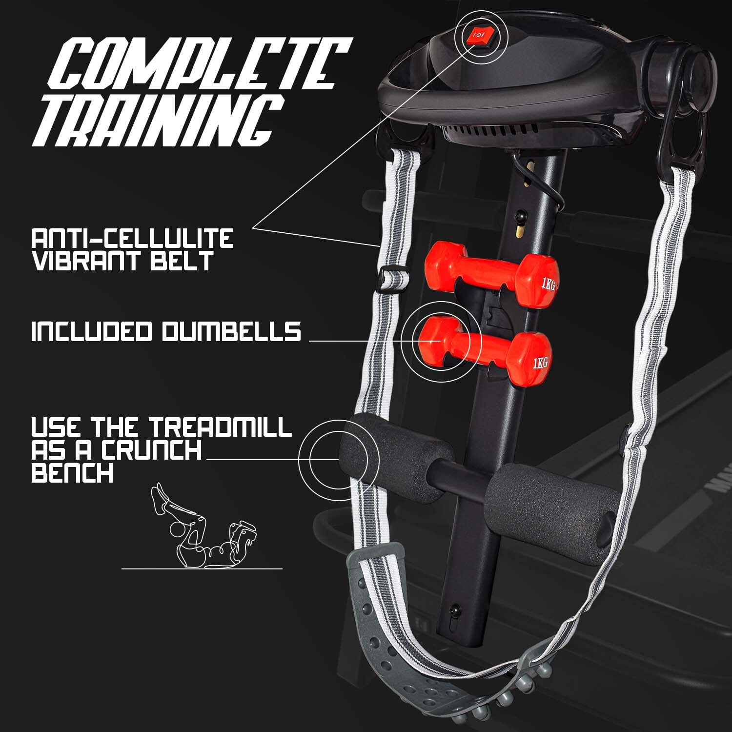 DYNAMIC - Tapis Roulant Elettrico Pieghevole 2200W inclinazione automatica, sospensioni ammortizzate autolubrificazione app system