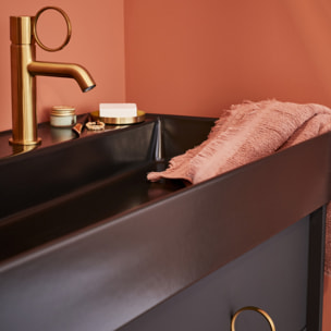 Mitigeur lavabo bas Vivienne laiton brossé avec bague laiton brossée