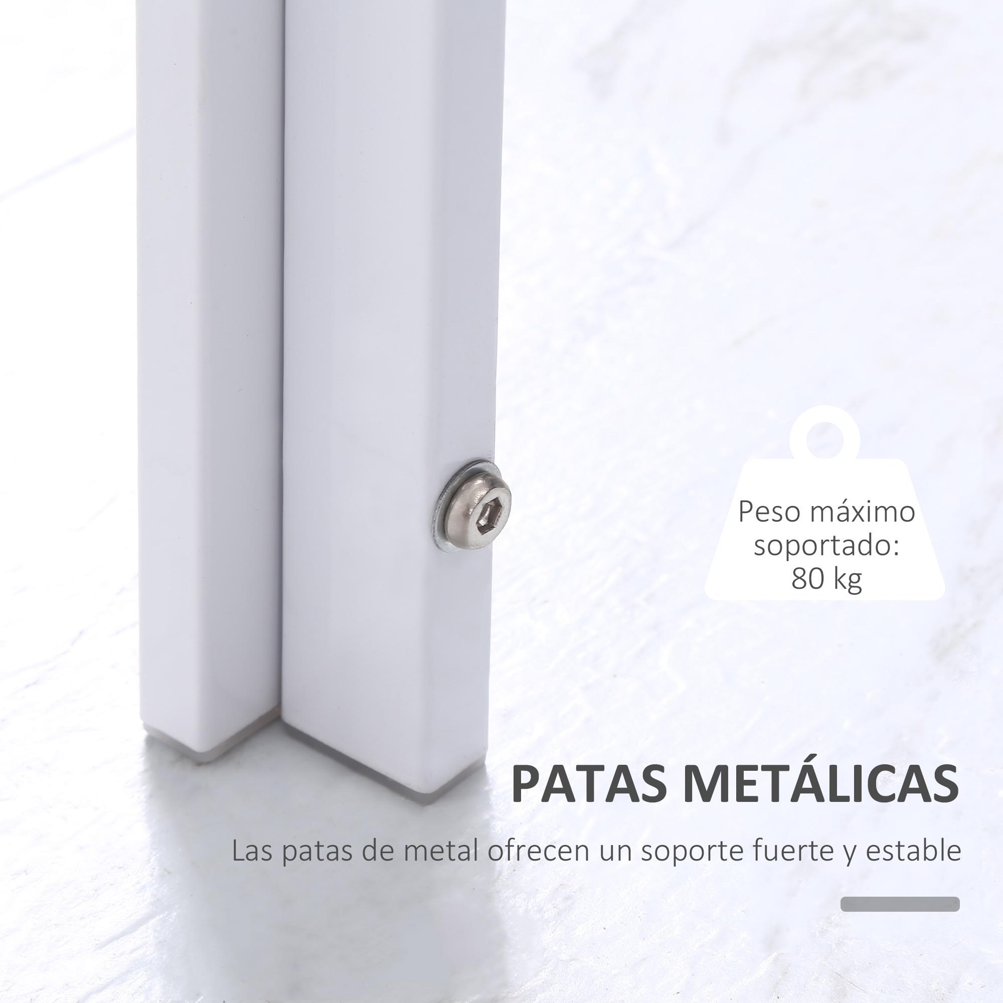 HOMCOM Mesa de Comedor de Cristal Mesa Rectangular para 4-6 Personas con Patas de Metal Multifuncional para Cocina Salón 120x60x75 cm Blanco