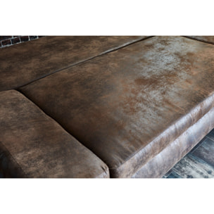 Larson - Canapé droit 3 places convertible - avec coffre de rangement - style industriel - Marron