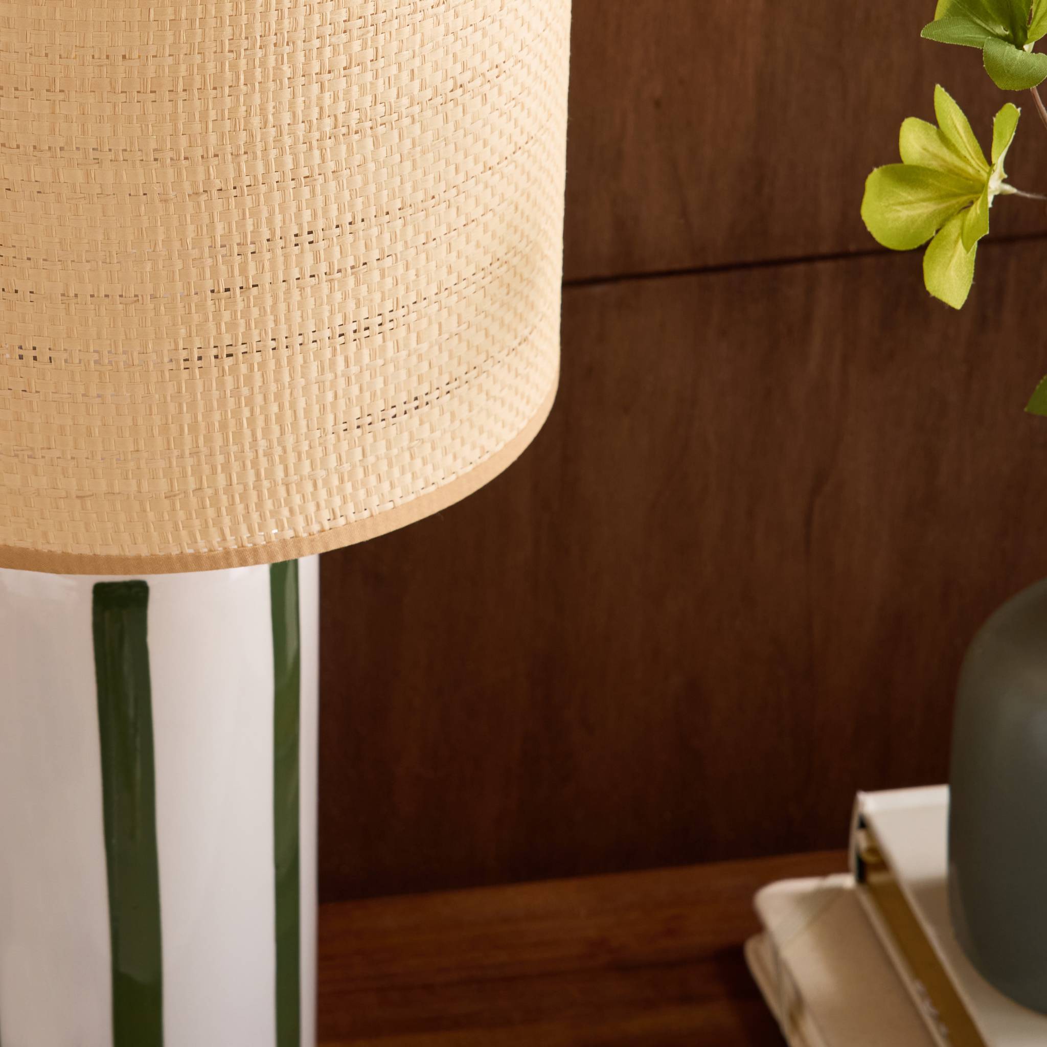 Lampe de table intérieur céramique abat-jour effet rotin H 44cm AURORE