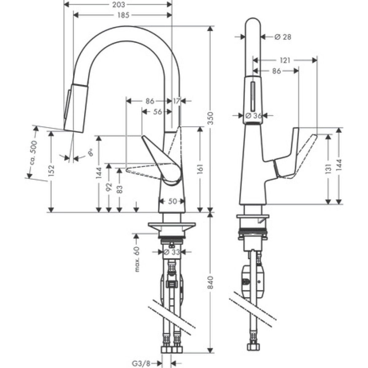 Mitigeur de cuisine HANSGROHE Talis M51 , avec douchette extractible 2 jets chromé - 72815000