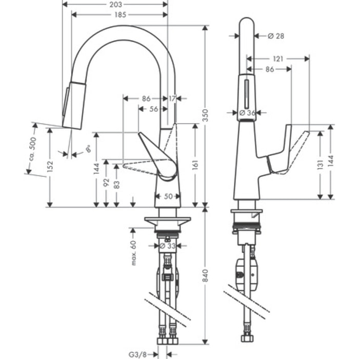 Mitigeur de cuisine HANSGROHE Talis M51 , avec douchette extractible 2 jets chromé - 72815000