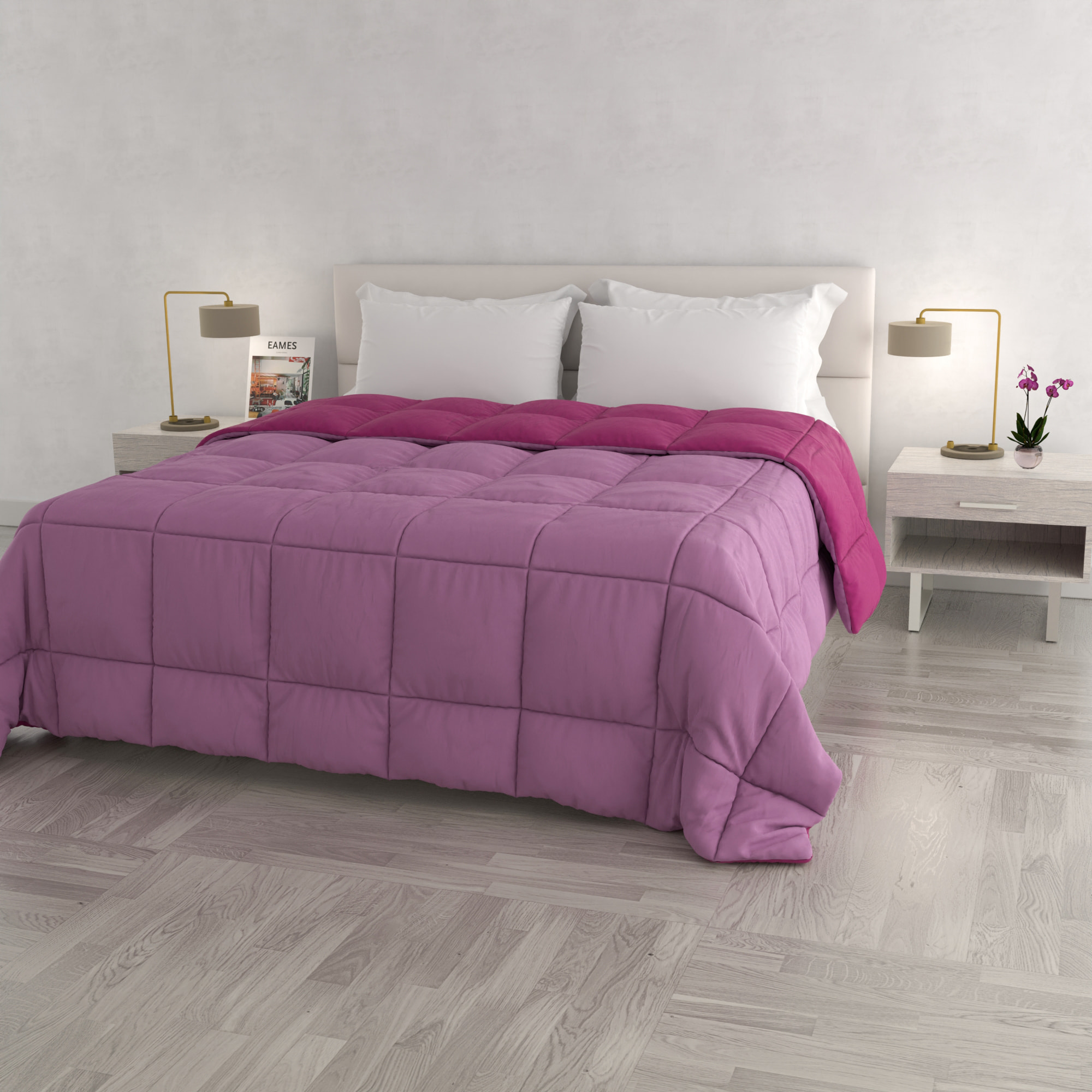TRAPUNTA INVERNALE ELEGANT, 300gr, Microfibra, Doubleface, Made in Italy - FUCSIA/LILLA