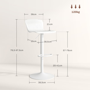 Conjunto de 2 Taburetes Altos de Cocina Sillas Altas de Cocina Giratorias con Respaldo y Altura Ajustable Carga 120 kg para Bar Salón Comedor Blanco