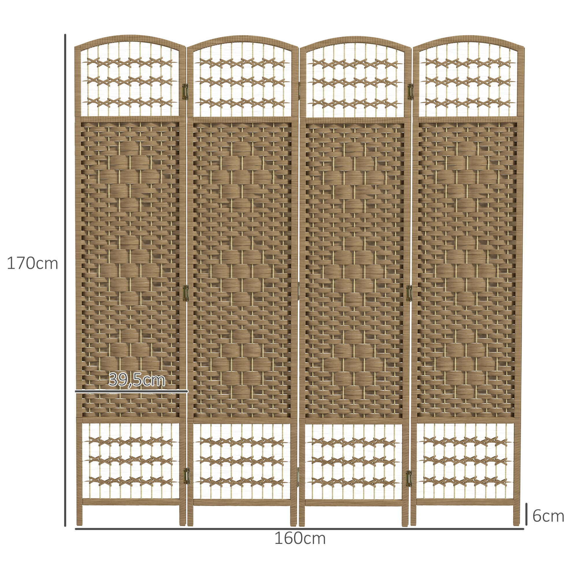 Biombo Separador de Ambientes de 4 Paneles 160x170 cm Divisor de Habitación Plegable de Cuerda de Papel y Marco de Madera Decoración para Dormitorio Salón Natural